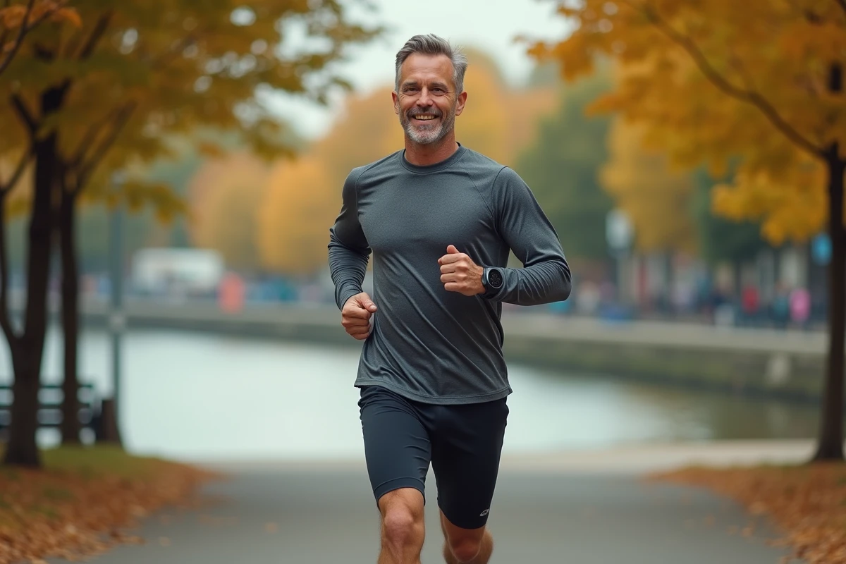 Homme souriant courant le long d