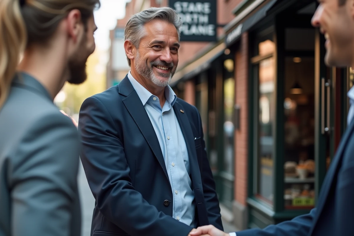 Homme d affaires serrant la main d un collègue en ville