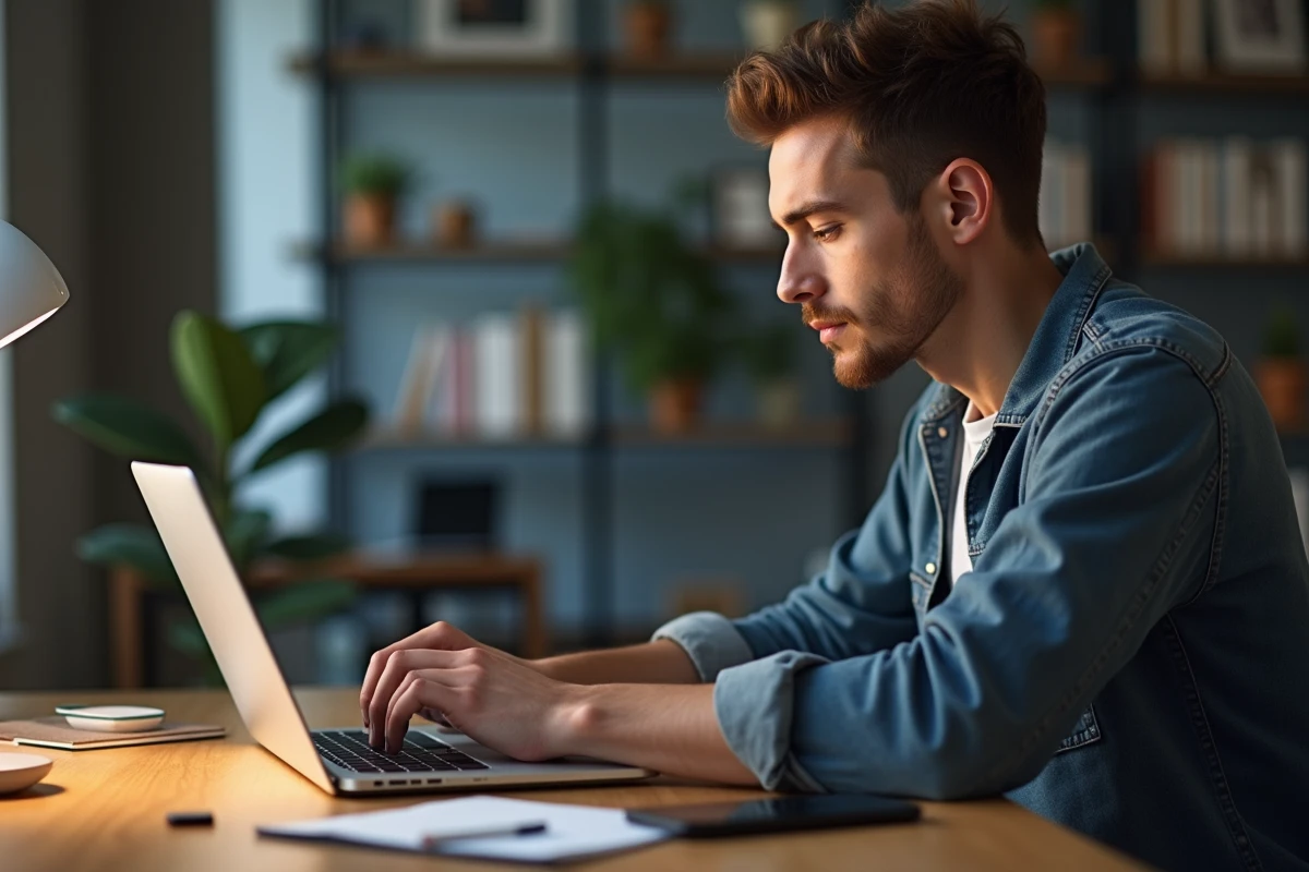 Jeune homme concentré travaillant sur un code à son bureau