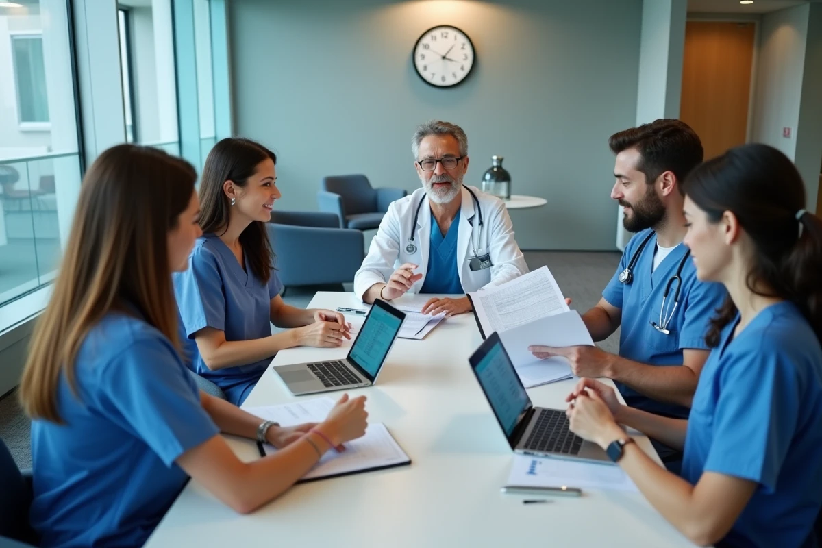 Groupe de professionnels de santé en réunion collaborative